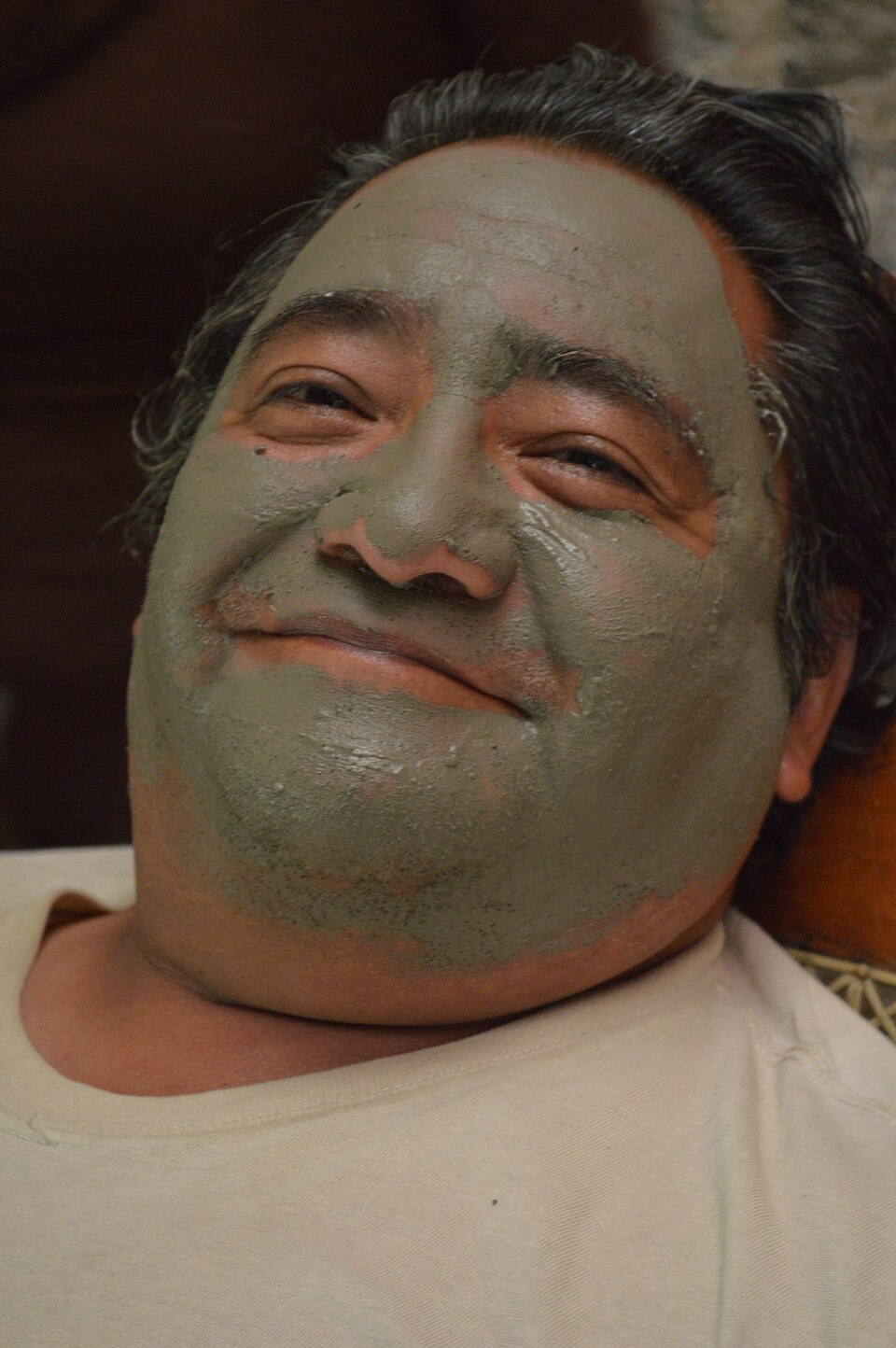 Close view of a set mask layer on the cheek and jaw